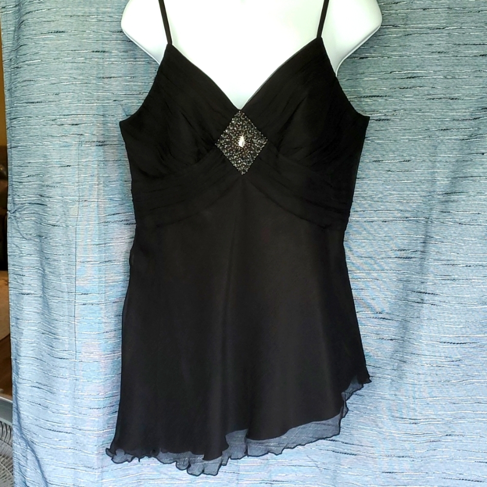 Black tank top with rhinestone embellishments & adjustable straps